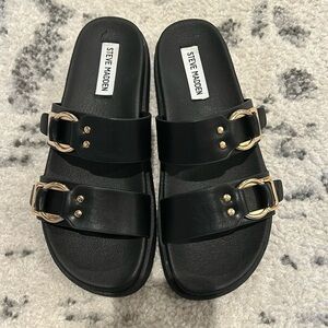 Steve Madden gold buckle slides